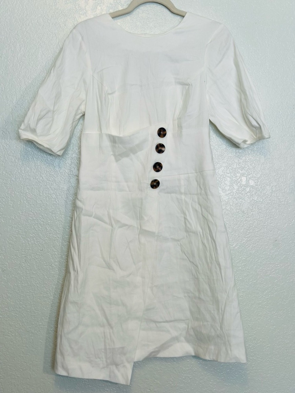 ANNARITA N Classic White Linen Dress with Button Detail 8